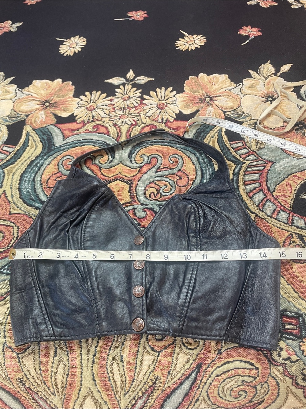 Vintage Easy Riders Black Leather Halter Crop halter top - Women's